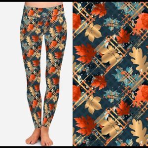 New ✨ Plaid Autumn Leaves 🍁 Full Length Leggings